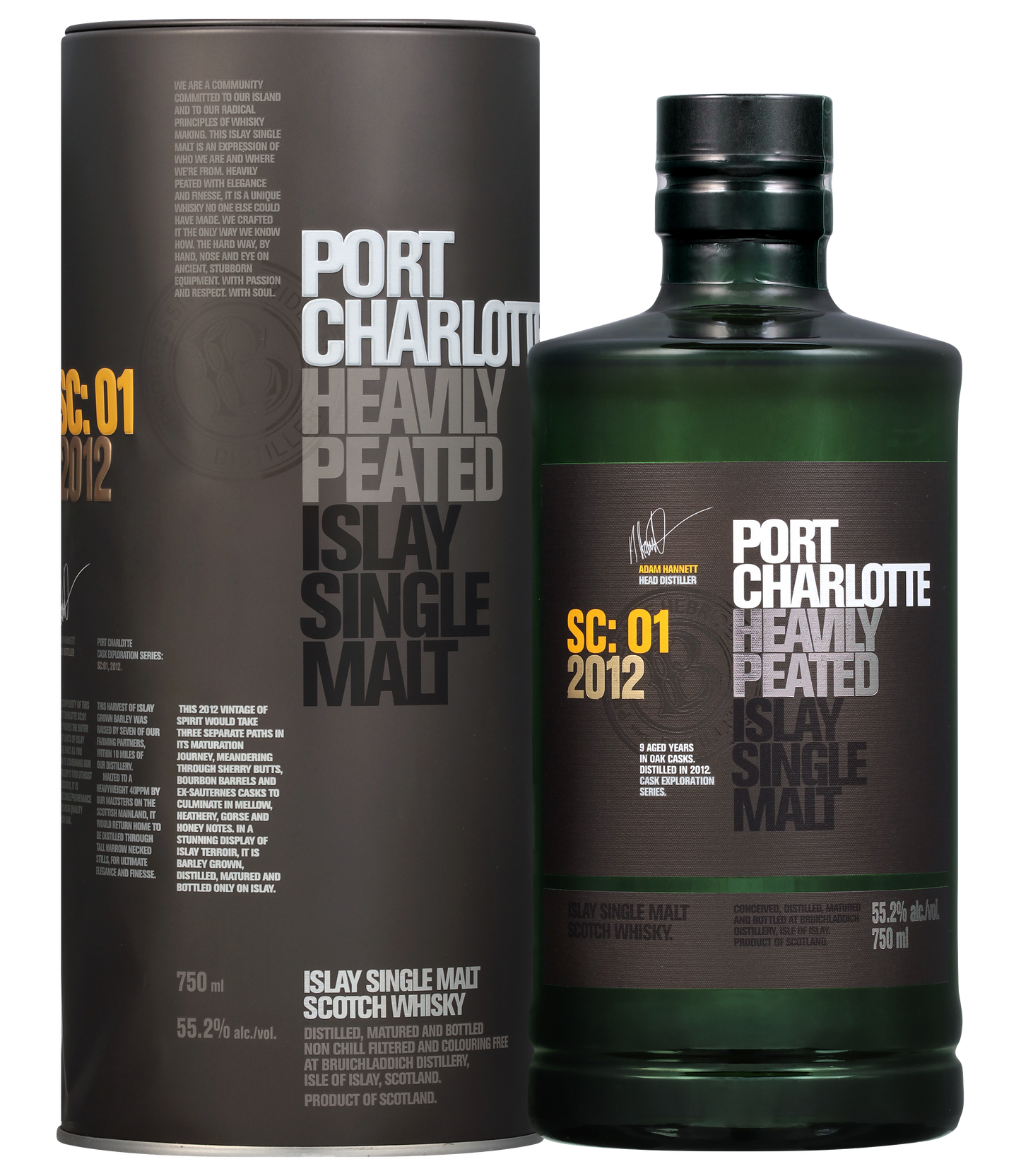 BRUICHLADDICH SCOTCH SINGLE MALT PORT CHARLOTTE HEAVILY PEATED SC:01 2012 750ML