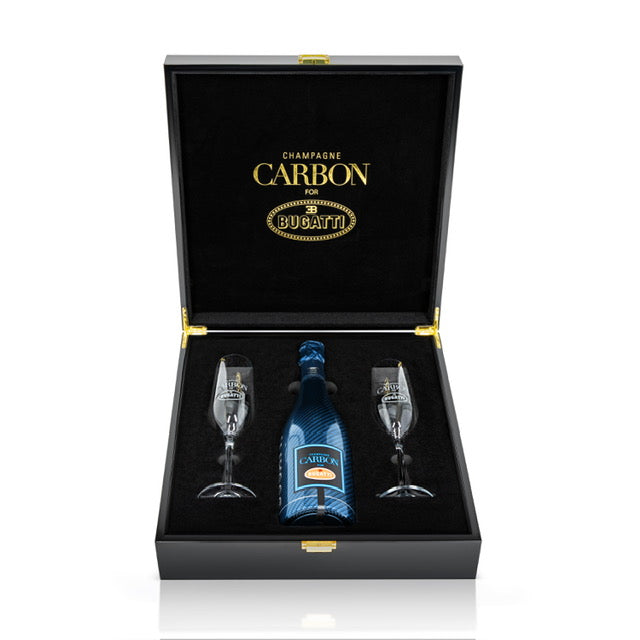 CARBON FOR BUGATTI CHAMPAGNE BUGATTI MILLESIME GIFT SET W/ FLUTES FRANCE 2002 WINE