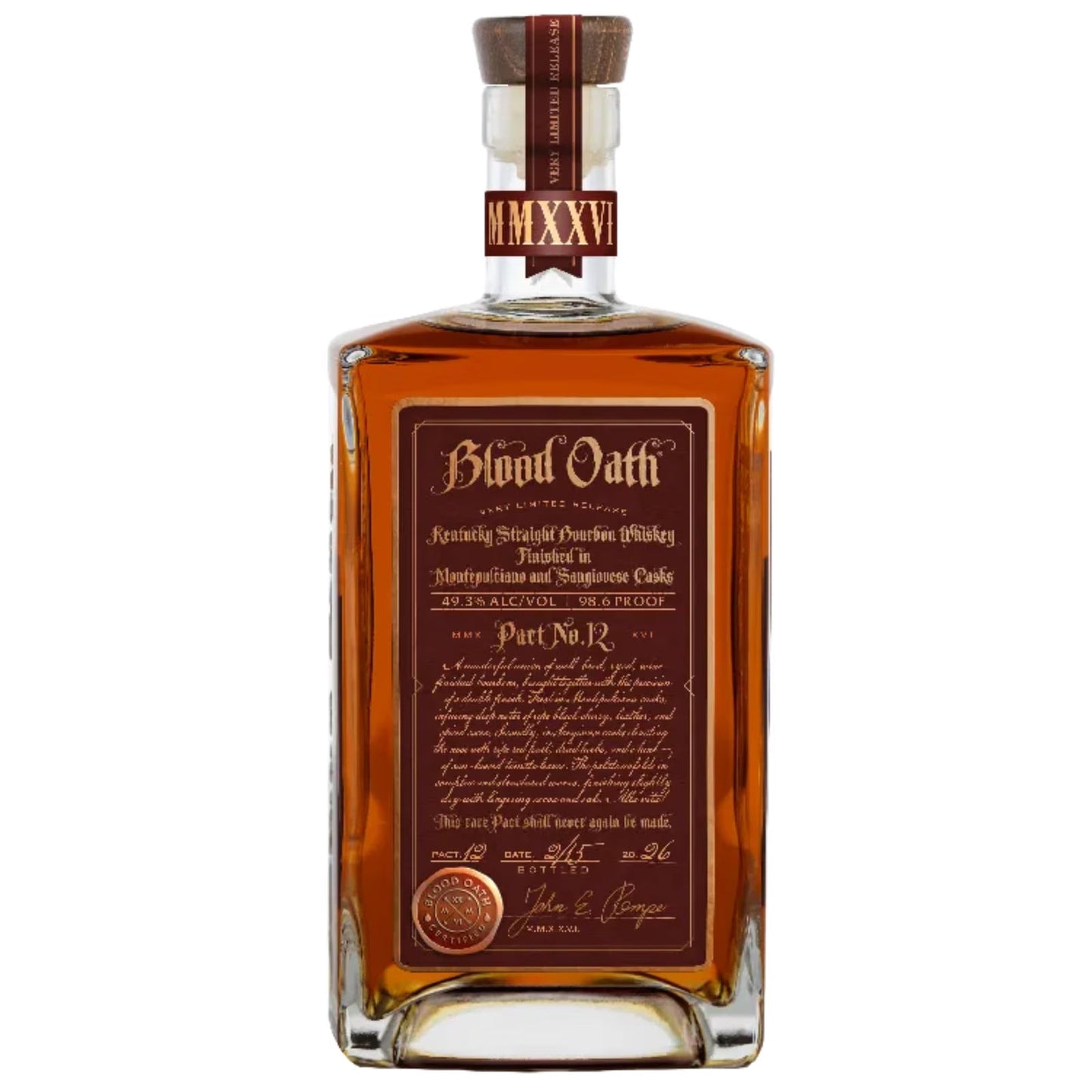 BLOOD OATH BOURBON PACT NO 12 FINISHED IN MONTEPULCIANO AND SANGIOVESE CASKS KENTUCKY 750ML LIQ