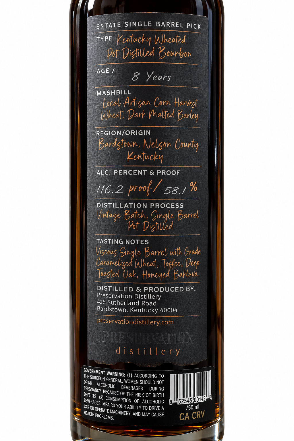 PRESERVATION BOURBON SINGLE BARREL ESTATE POT DISTILLED KENTUCKY 750ML LIQ