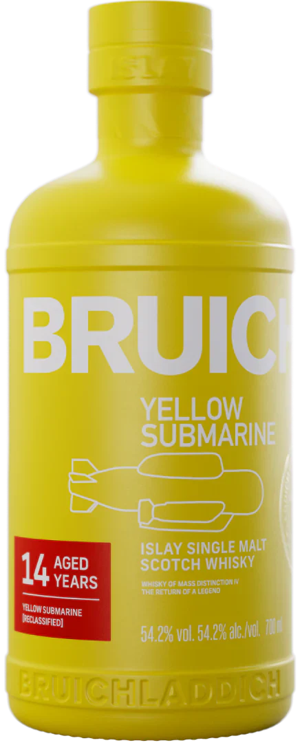 BRUICHLADDICH SCOTCH SINGLE MALT ISLAY 25TH ANNIVERSARY LIMITED YELLOW SUBMARINE RELEASE 14YR 700ML LIQ
