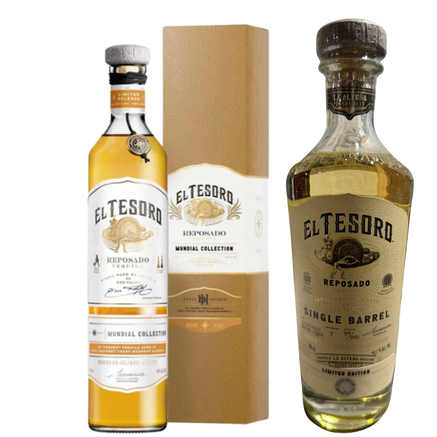 El Tesoro Tequila Reposado Mundial Collection 750ML + El Tesoro Tequila Reposado Barrel Select 750ML
