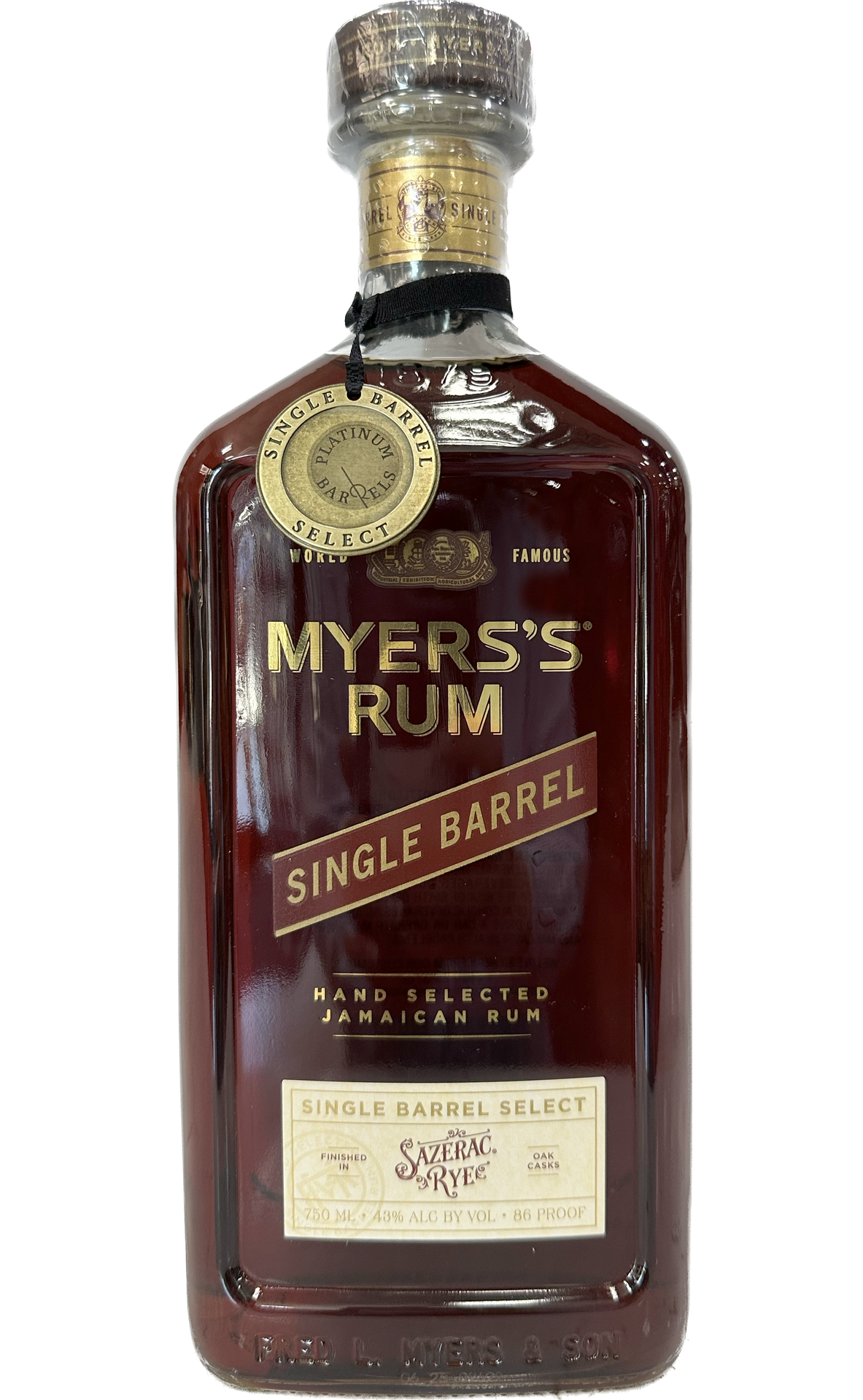 MYERS RUM SINGLE BARREL SELECT FINISHED IN SAZERAC RYE OAK CASKS JAMAICA 750ML LIQ