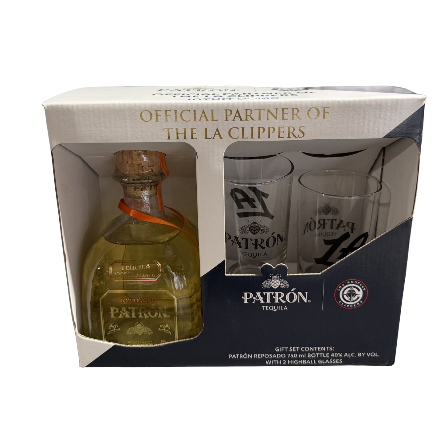 PATRON TEQUILA REPOSADO GIFT PACK W/ 2 LA CLIPPERS GLASSES 750ML LIQ
