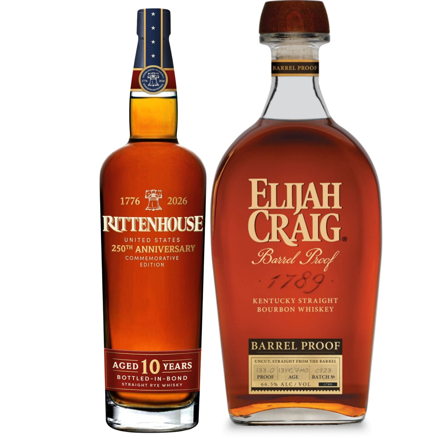 Rittenhouse Whiskey Rye 250th America Anniversary + Elijah Craig Bourbon Barrel Proof 750ML