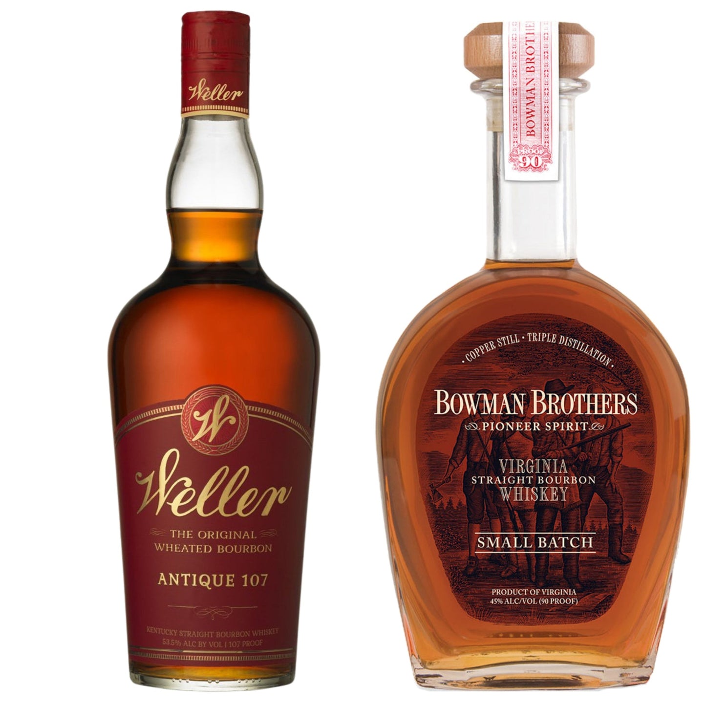 WL Weller Bourbon Antique 107 + Bowman Brothers Bourbon Small Batch 750ML
