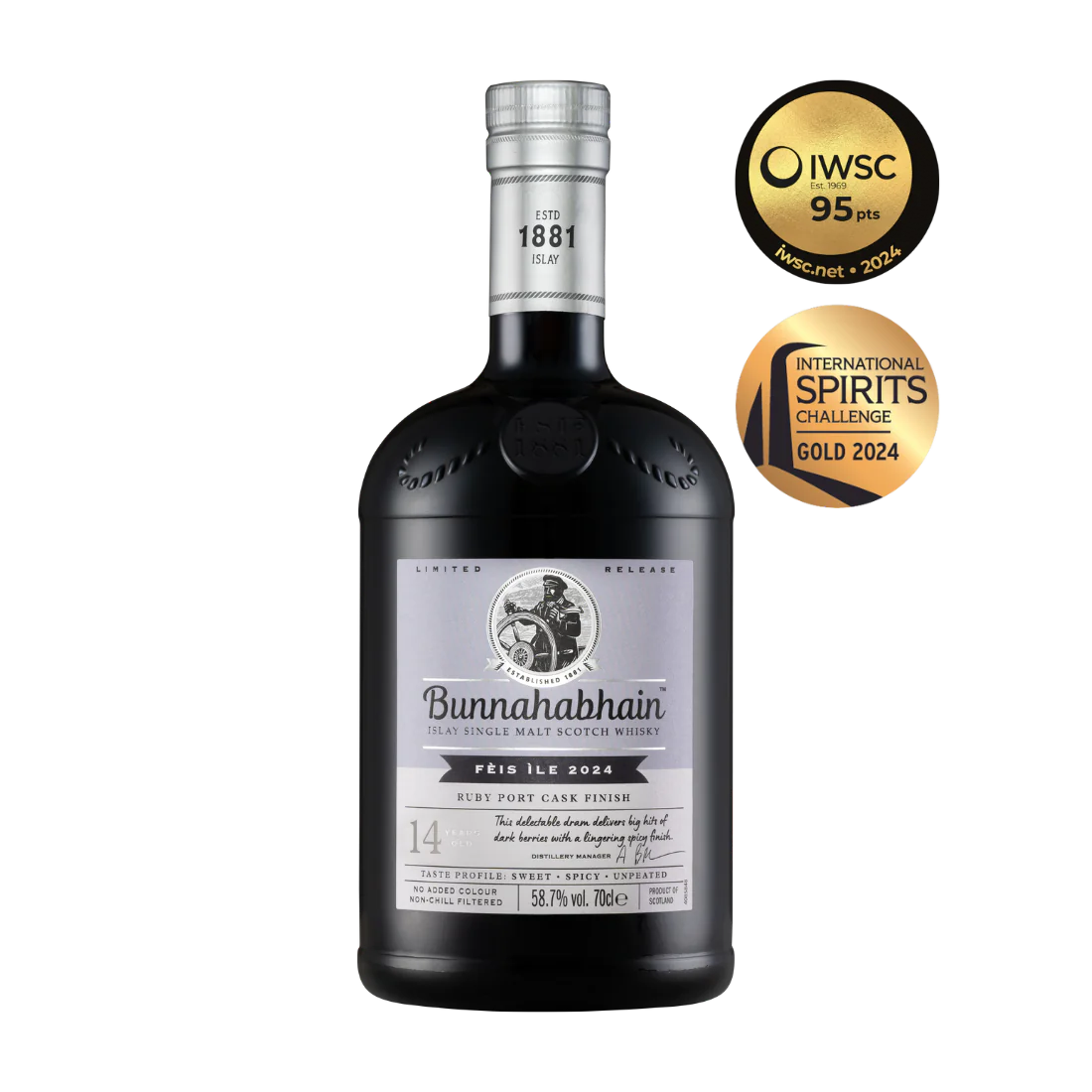 BUNNAHABHAIN SCOTCH SINGLE MALT RUBY PORT CASK FINISH FEIS ILE 2024 14YR 700ML LIQ