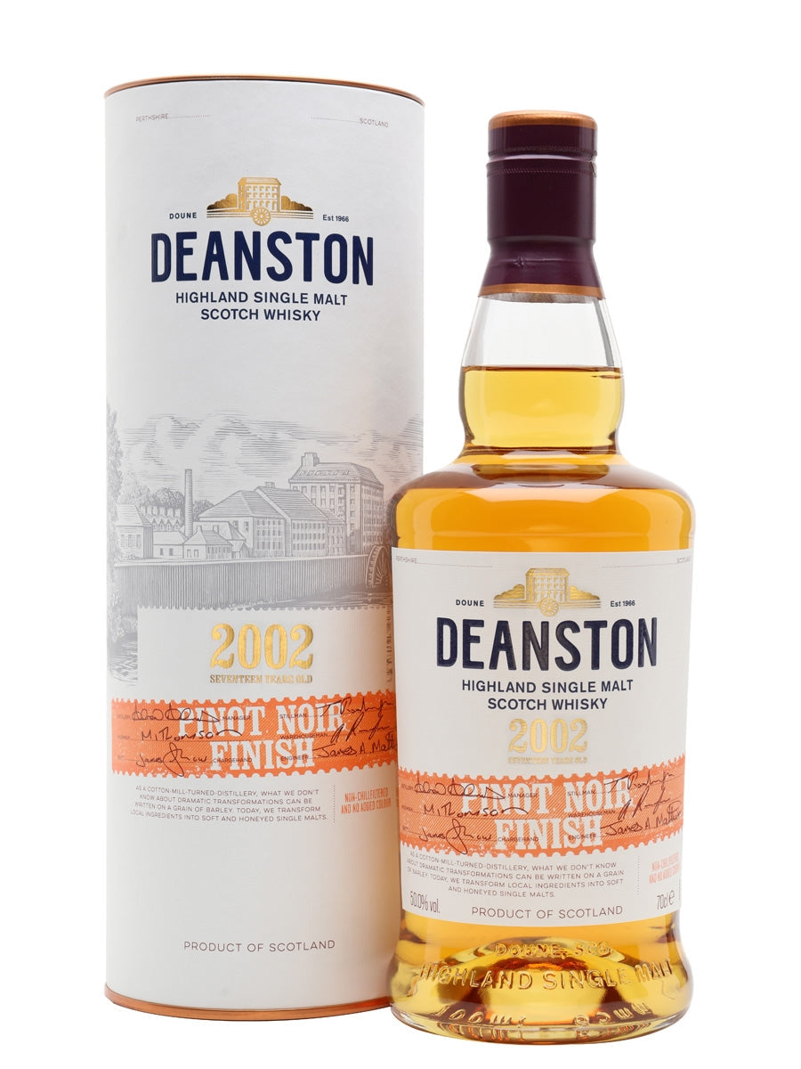DEANSTON SCOTCH SINGLE MALT PINOT NOIR FINISH 2002 DISTILLED 17YR 750ML Spirits