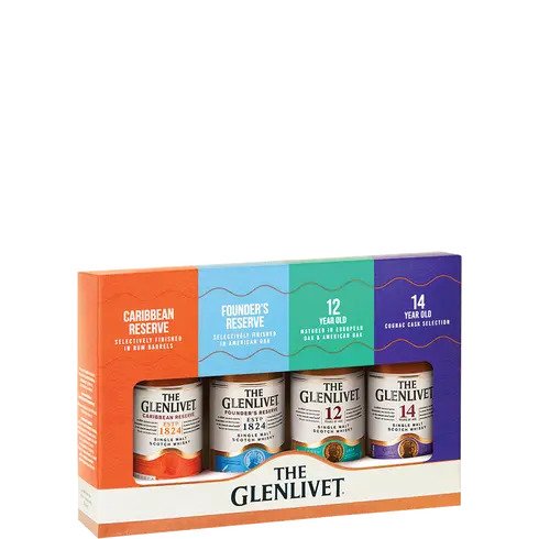 GLENLIVET SCOTCH SINGLE MALT SAMPLER ( 12, 14, FOUNDERS, CARIBBEAN ) 4X50ML Spirits