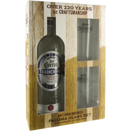 JOSE CUERVO TRADICIONAL TEQUILA SILVER GFT PK W/ 2 SHOT GLASSES 750ML