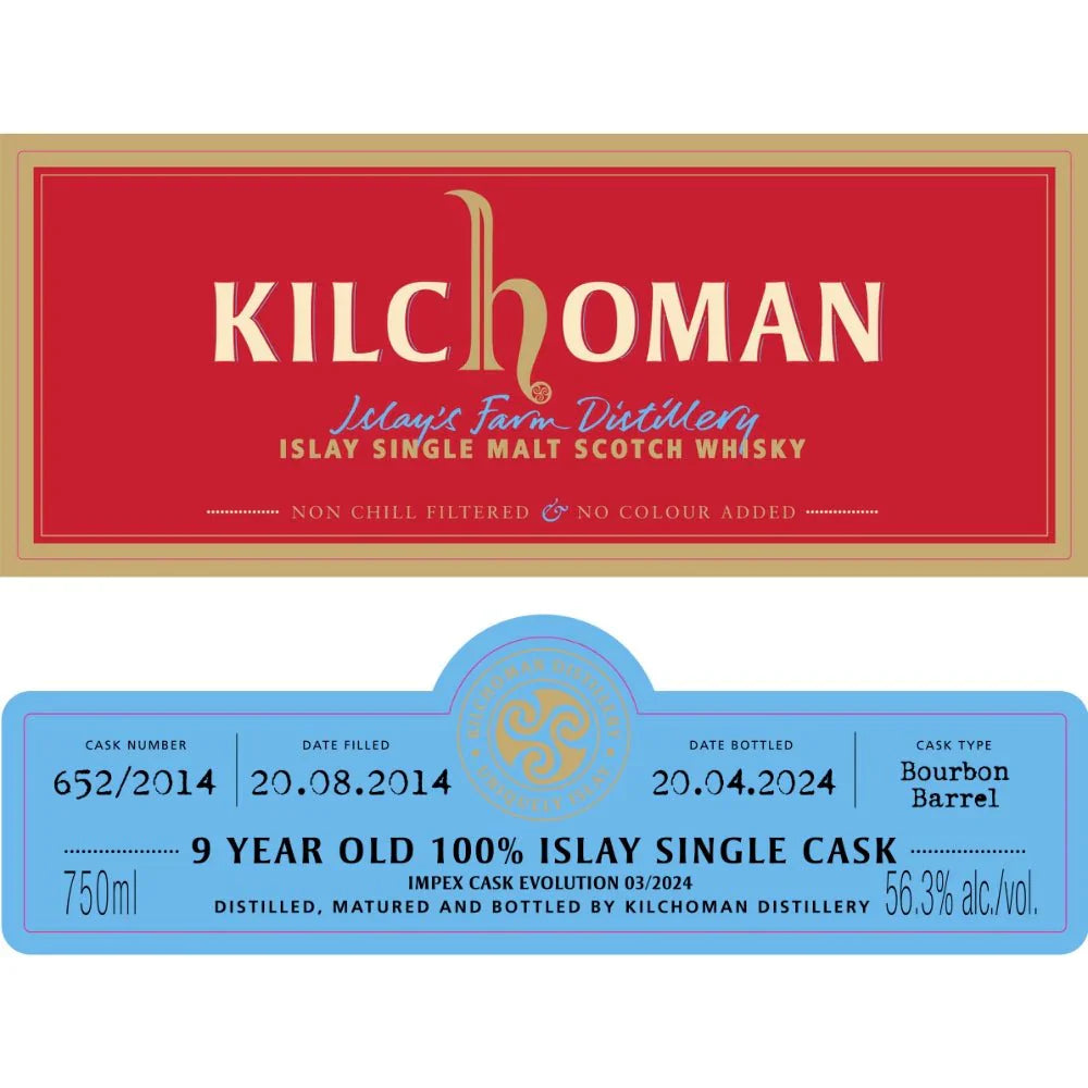 KILCHOMAN SCOTCH SINGLE MALT SINGLE CASK RELEASE IMPEX CASK EVOLUTION 02/2024 ISLAY 9YR 750ML LIQ