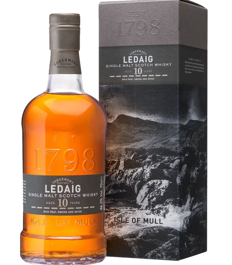 LEDAIG SCOTCH SINGLE MALT PEATED THE ISLE OF MULL UN CHILLFILTERED 10YR 750ML LIQ