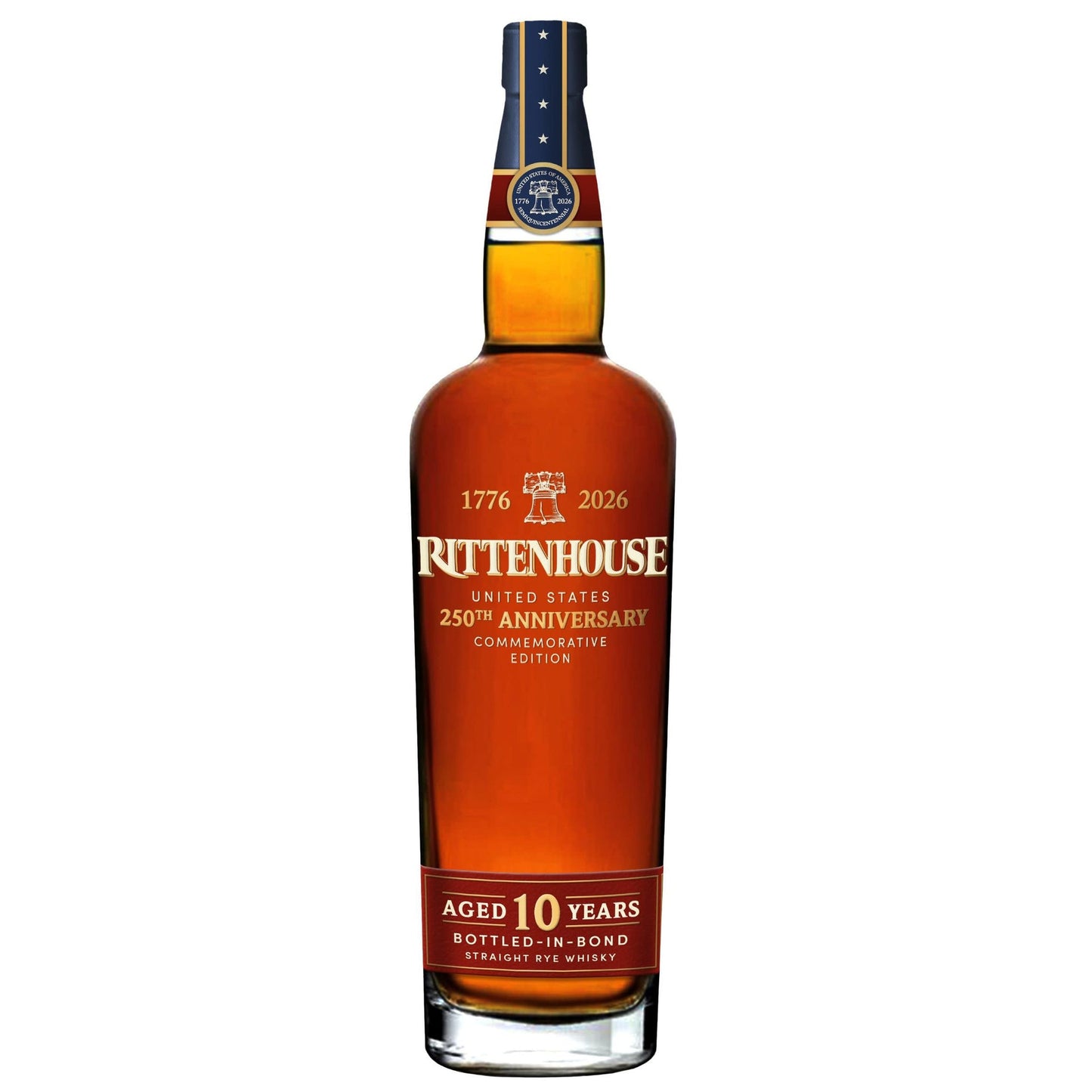RITTENHOUSE WHISKY RYE BOTTLED IN BOND 250TH ANNIVERSARY COMMEMORATIVE EDITION 10YR 750ML