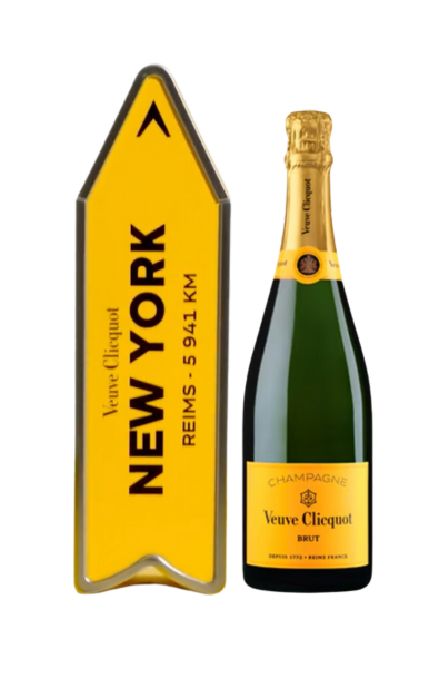 VEUVE CLICQUOT CHAMPAGNE BRUT YELLOW LABEL W/ NEW YORK CITY ARROW FRANCE 750ML WINE