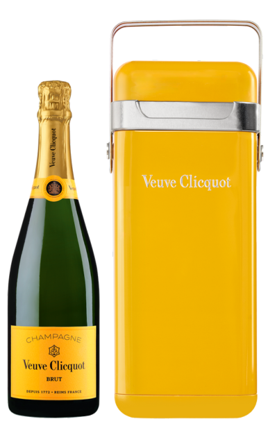 VEUVE CLICQUOT CHAMPAGNE BRUT YELLOW LABEL WITH PORTABLE COOLER GIFT BOX 750ML WINE
