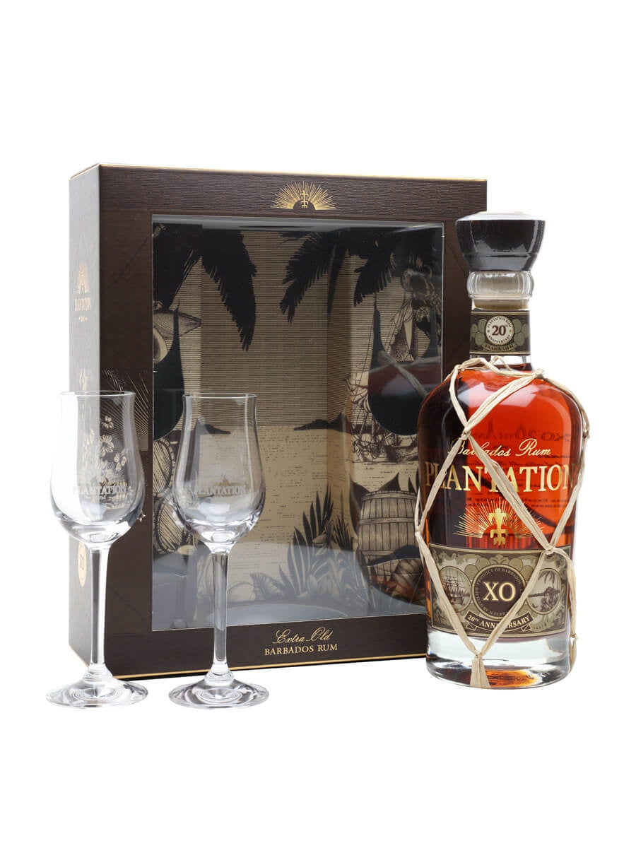 PLANTATION RUM EXTRA OLD 20TH ANNIVERSARY BARBADOS GFT PK W/ GLASS 750ML