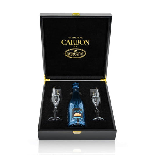 CARBON FOR BUGATTI CHAMPAGNE BUGATTI MILLESIME GIFT SET W/ FLUTES FRANCE 2002 WINE