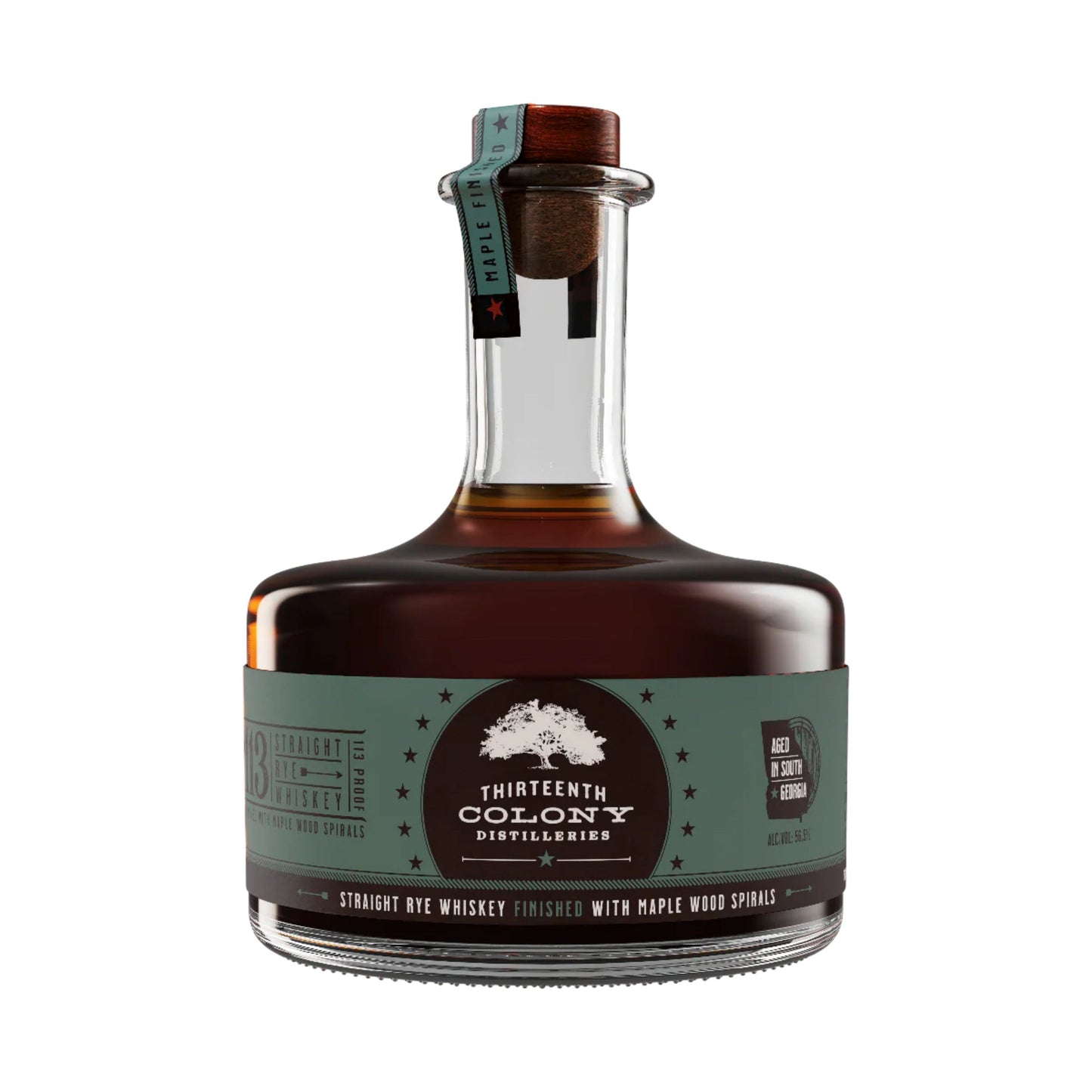 THIRTEENTH COLONY WHISKEY RYE 113 FINISHED WITH MAPLE WOOD SPIRALS GEORGIA 750ML LIQ