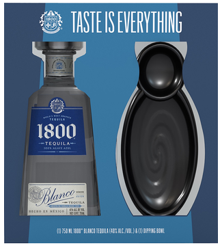 1800 Tequila Silver Gift Pack 750ml with a clear bottle of premium tequila and an elegant dipping bowl, featuring stylish packaging that highlights the quality and sophistication of the product. Perfect for gifting and special occasions.
