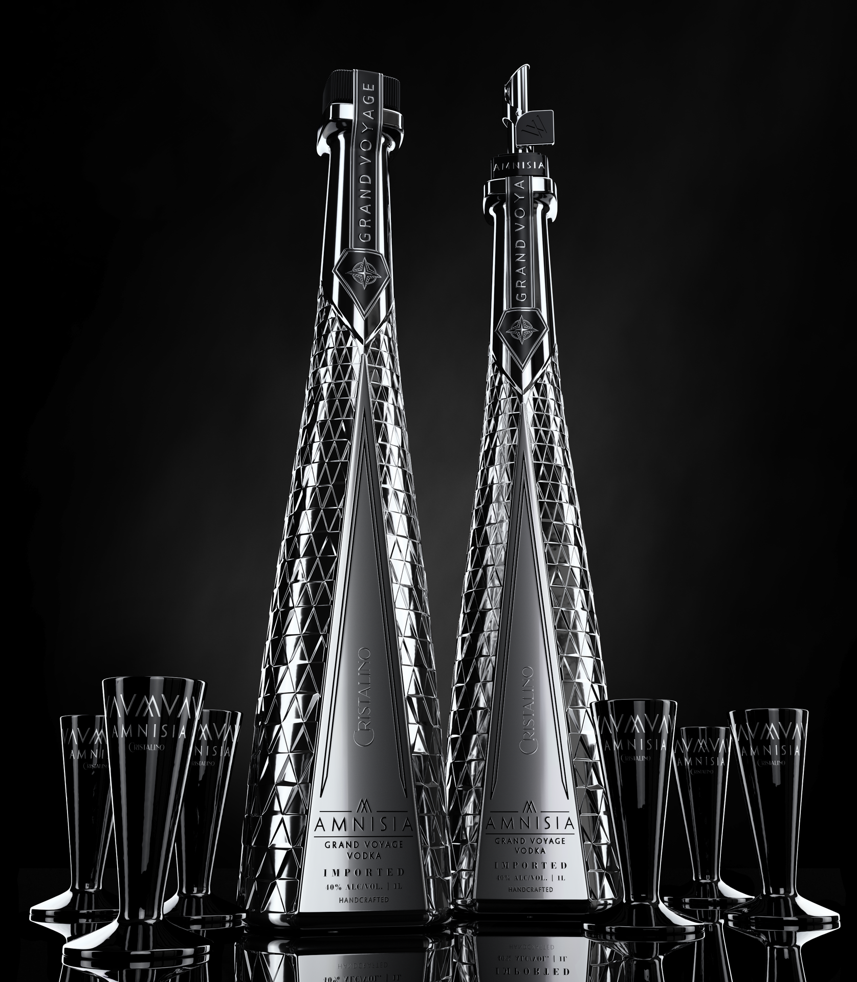 AMNISIA VODKA GRAND VOYAGE CRISTALINO HANDCRAFTED 2 BOTTLE BUNDLE POLAND 2X1LI LIQ
