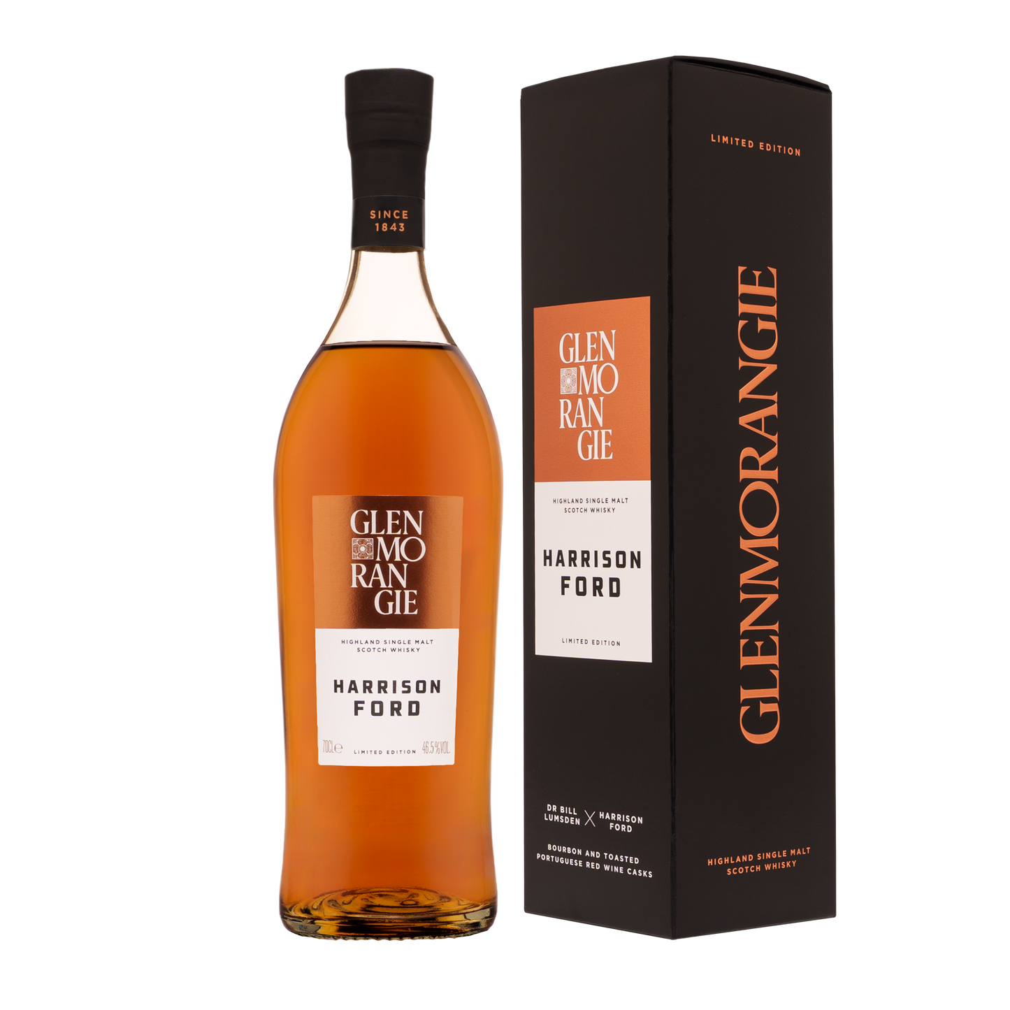 GLENMORANGIE HARRISON FORD SCOTCH SINGLE MALT LIMITED EDITION FINISHED IN BOURBON & TOASTED PORTUGUESE RED WINE CASKS 700ML LIQ