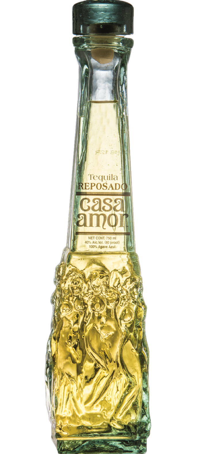 Casa Amor Tequila Reposado 750ml, featuring a bottle with elegant gold and white labels, filled with golden amber tequila aged in oak barrels.