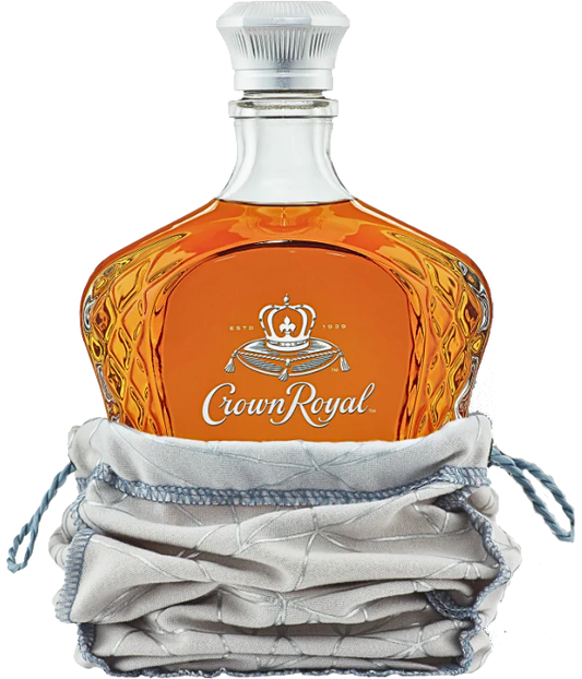 Crown Royal Single Malt Canadian Whisky in a distinctive 750ml bottle, featuring the iconic purple and gold label, set against a background that highlights its smooth and refined quality.
