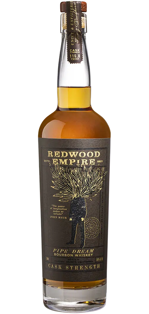 Redwood Empire Bourbon Pipe Dream Cask Strength California 750ml bottle, featuring rich caramel, vanilla, and oak flavors