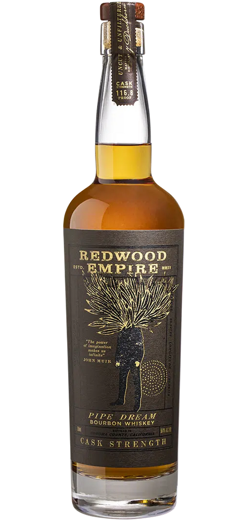 Redwood Empire Bourbon Pipe Dream Cask Strength California 750ml bottle, featuring rich caramel, vanilla, and oak flavors