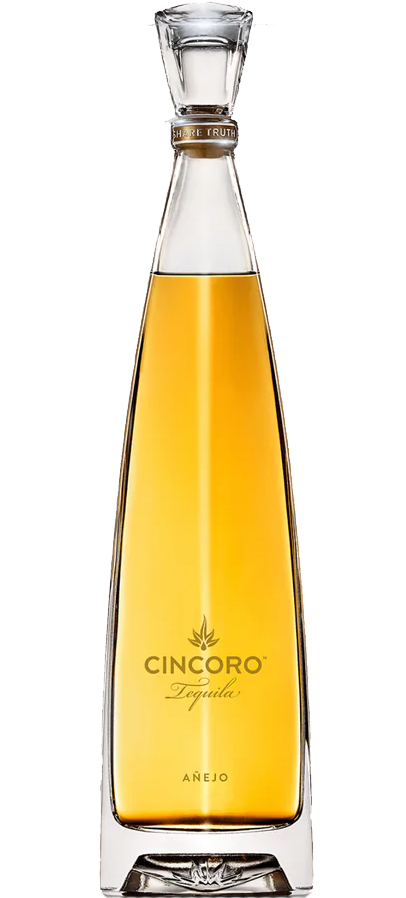 Image of Cincoro Tequila Añejo 375ml bottle, elegantly designed with gold and black labeling, showcasing its premium quality and small batch distinction.
