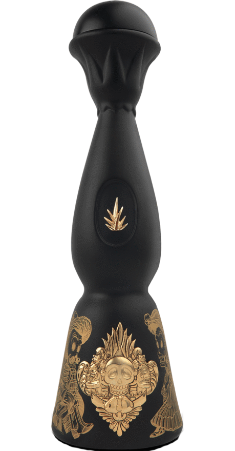 Decorative 1-liter bottle of Clase Azul Dia de Muertos Edicion Tequila Joven, featuring vibrant hand-painted Day of the Dead motifs and the distinctive Clase Azul silhouette.