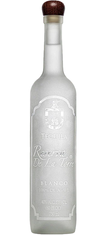 De La Torre Tequila Blanco Reserva 750ml bottle, showcasing its premium design and clear appearance, ideal for tequila enthusiasts and collectors.
