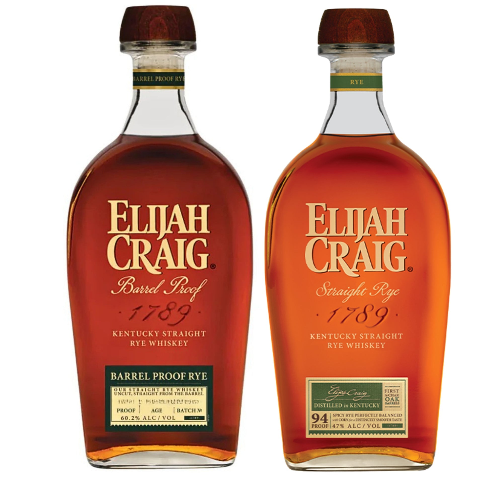 Elijah Craig Whiskey Rye Barrel Proof Batch B526 + Elijah Craig Whiskey Rye 750ML