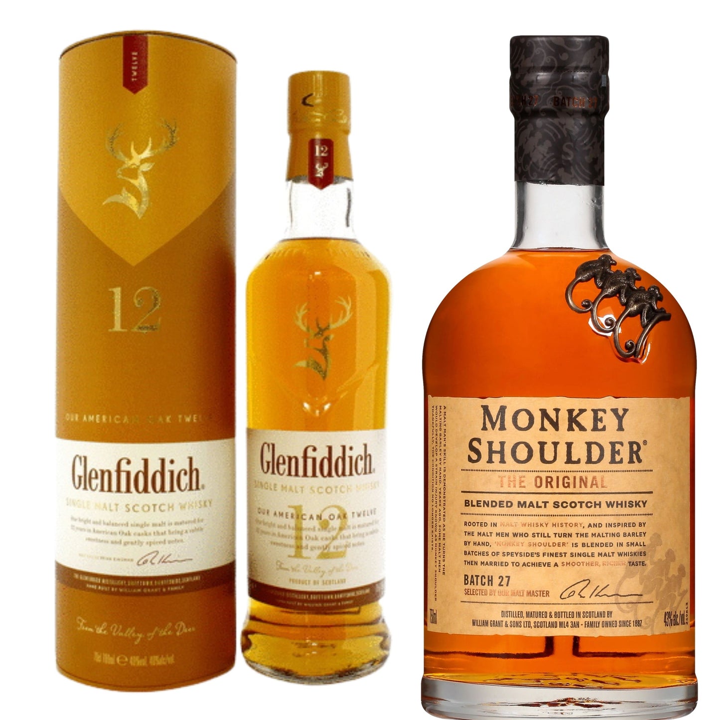 Glenfiddich Scotch Single Malt Kosher 12YR + Monkey Shoulder Blended Scotch 750ML