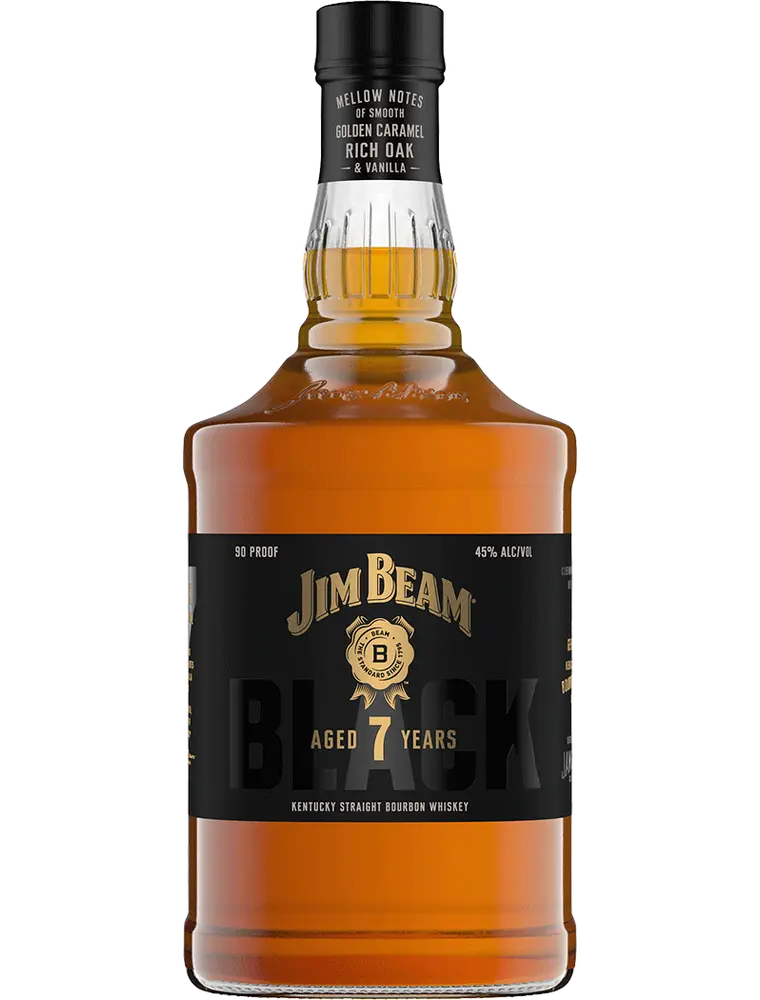 Jim Beam Bourbon Black Kentucky 7yr 750ml bottle, featuring classic label design and rich amber color, ideal for bourbon enthusiasts and collectors alike.