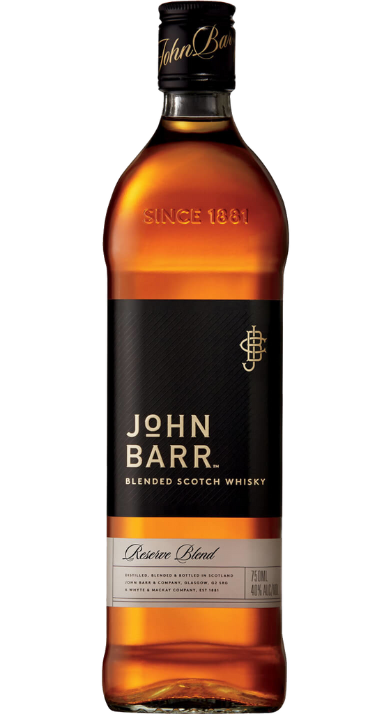 Image of JOHN BARR Blended Scotch Whisky 1.75L bottle. The large, elegant bottle features classic labeling with a distinct Scottish heritage design, showcasing its rich amber whisky color, ideal for whisky connoisseurs