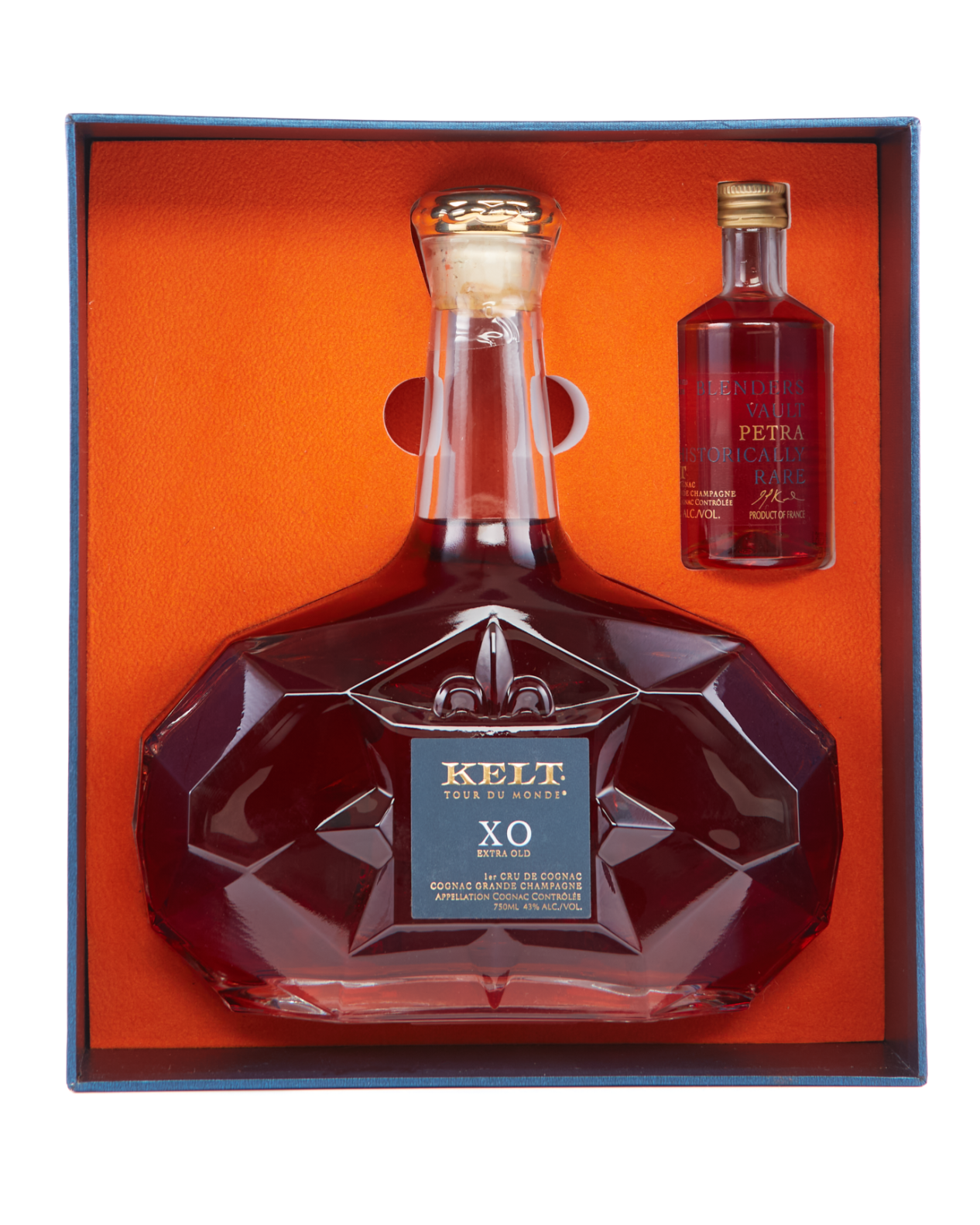 KELT COGNAC XO GRAND CHAMPAGNE TOUR DU MONDE GIFT BOX W/ 50ML PETRA FRANCE 750ML LIQ