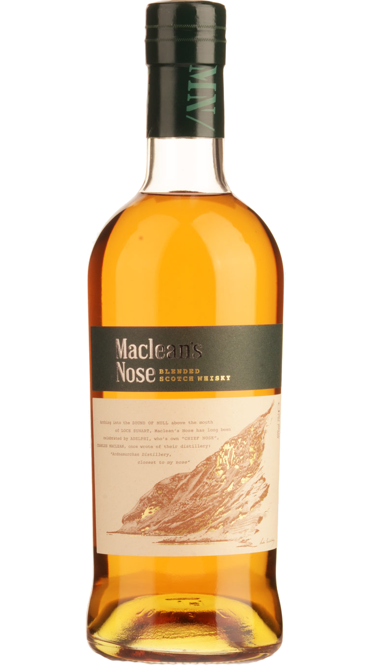 Image of a 700ml bottle of Macleans Nose Scotch Blended Whisky. The bottle features a sleek design with a golden label displaying the brand name, highlighting its premium quality. Ideal for whisky enthusiasts seeking a rich and smooth blended Scotch.