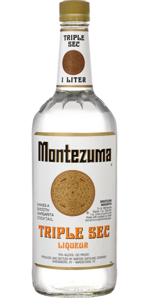 Image of Montezuma Liqueur Triple Sec 1L bottle, featuring a clear glass design with vibrant orange label, ideal for enhancing cocktail flavors.