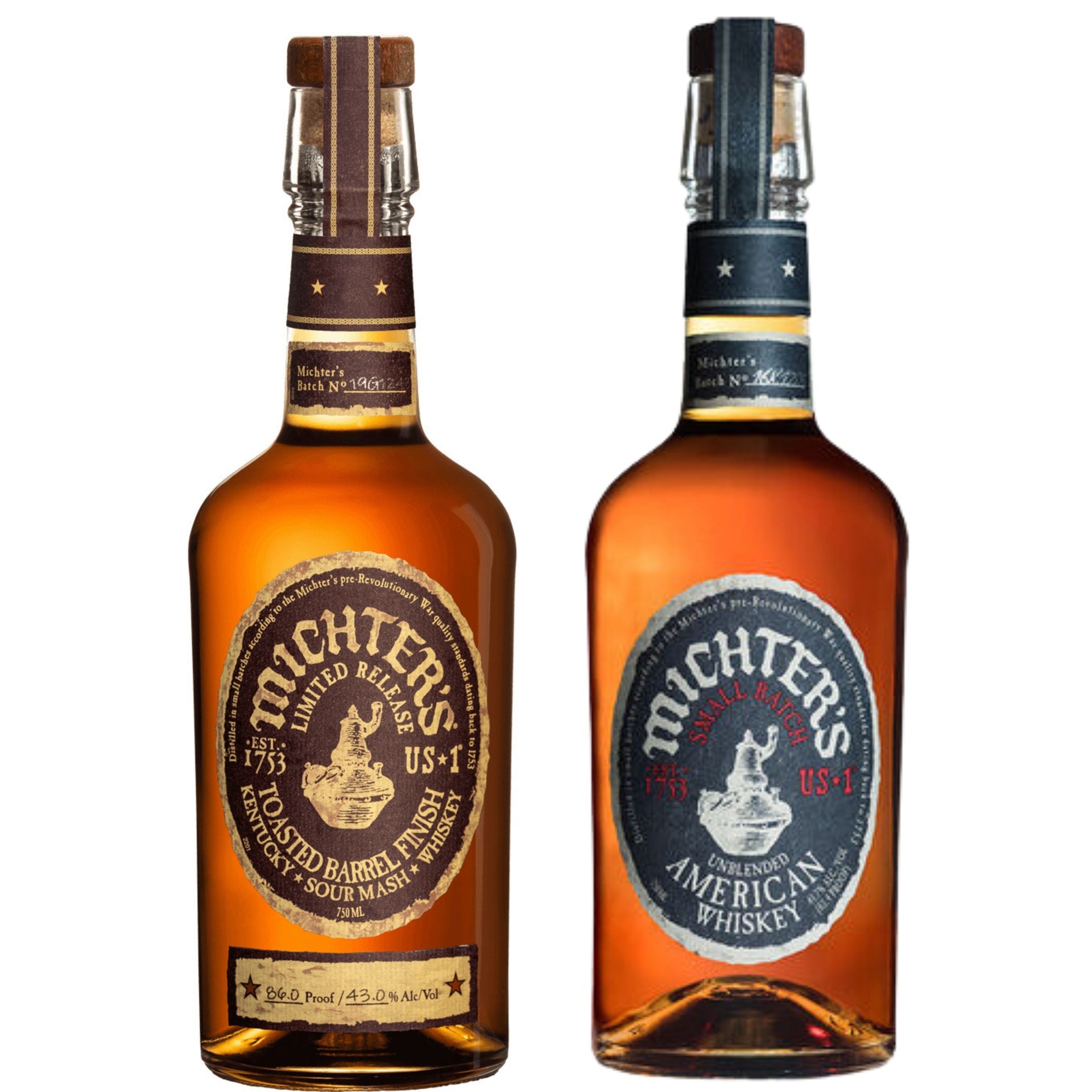 Michters Toasted Whiskey Sour Mash 750ML + Michters Whiskey Small Batch 750ML