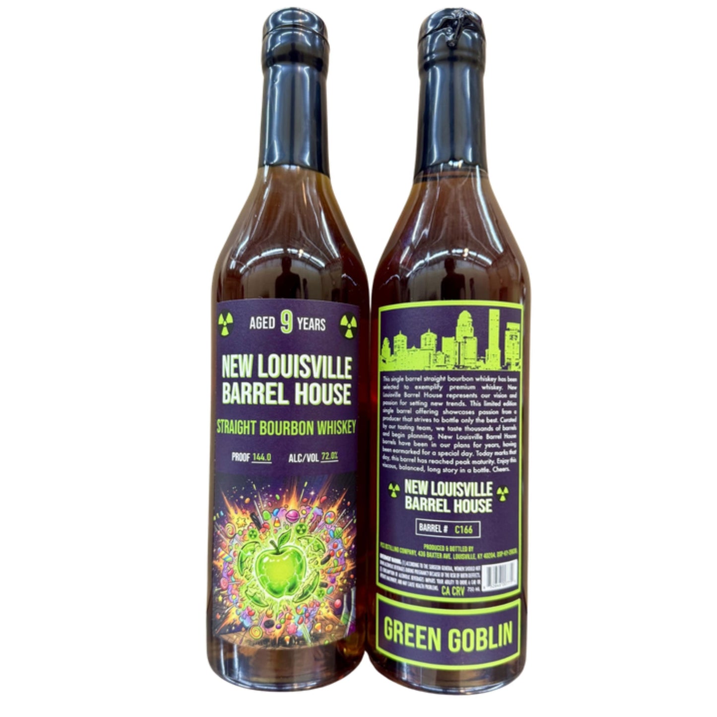 NEW LOUISVILLE BARREL HOUSE BOURBON "GREEN GOBLIN" 144PF KENTUCKY 9YR 750ML