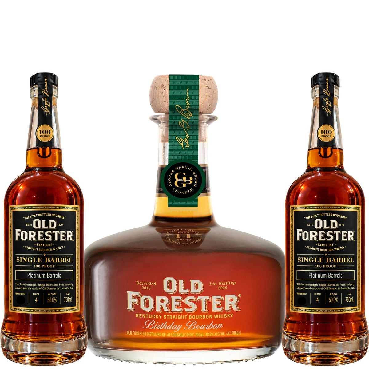 Old Forester Birthday Bourbon 2026 + 2 Old Forester Bourbon Single Barrel 100PF