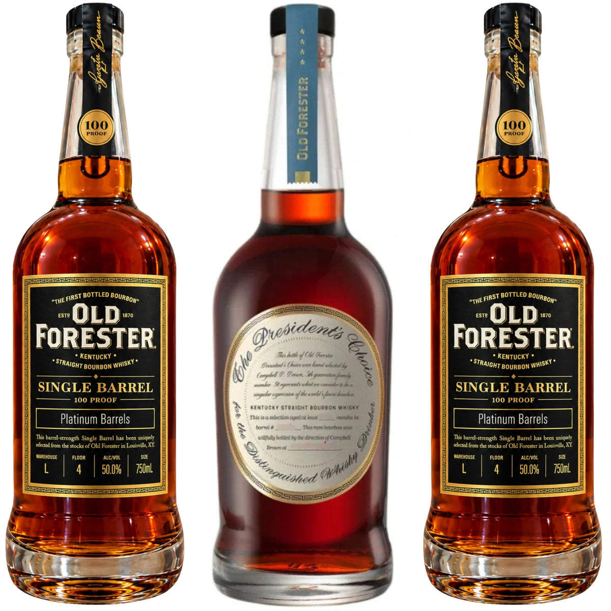 Old Forester Bourbon The Presidents Choice + 2 Old Forester Bourbon Private Single Barrel 100PF