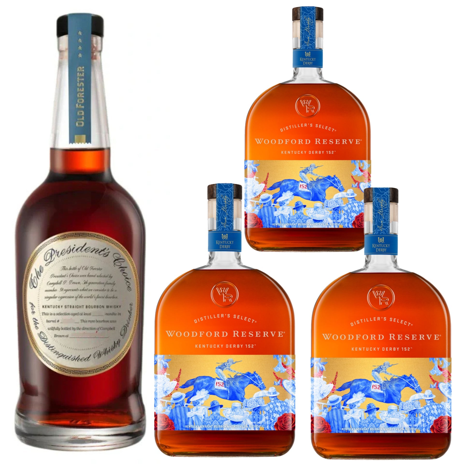 Old Forester Bourbon Presidents Choice + 3 Woodford Reserve Bourbon Derby 152 Edition