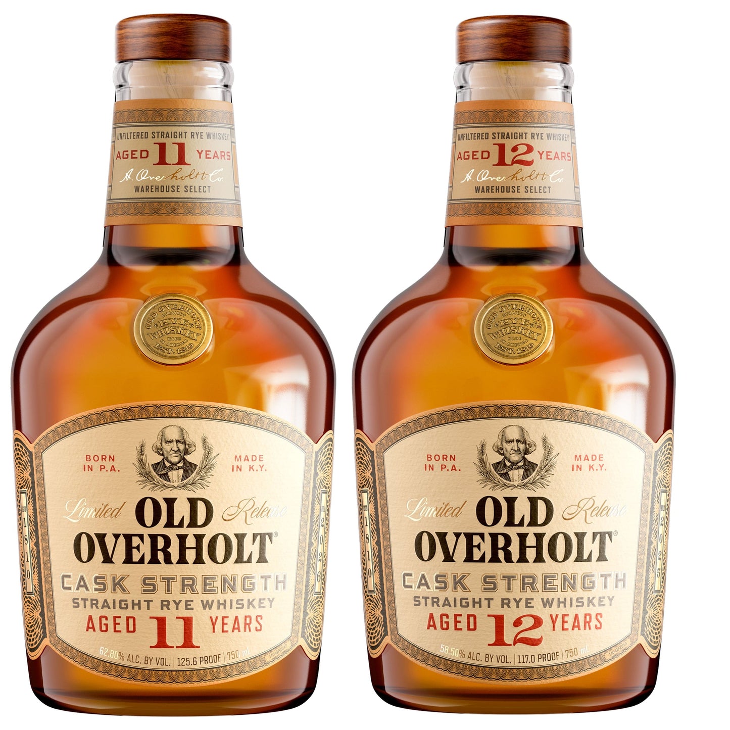 Old Overholt Whiskey Rye Cask Strength 11YR & 12YR 2 Bottle Bundle