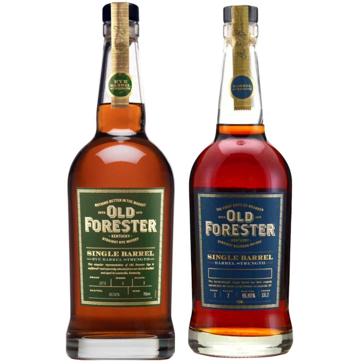 Old Forester Bourbon Barrel Strength 750ML + Old Forester Whiskey Rye Barrel Strength 750ML
