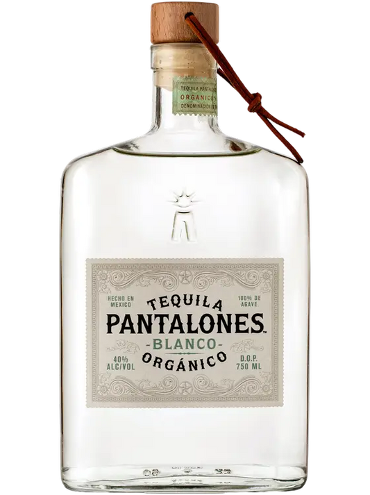 Pantalones Tequila Orgánico Blanco 750ml bottle, organic blue agave, crisp Blanco tequila, citrus and agave flavors