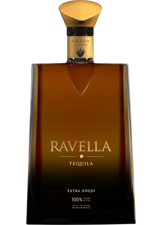 Ravella Tequila Extra Añejo 750ml bottle, premium aged tequila, rich caramel and vanilla flavors, luxury tequila