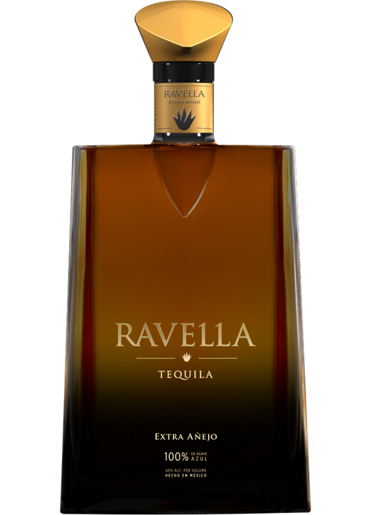 Ravella Tequila Extra Añejo 750ml bottle, premium aged tequila, rich caramel and vanilla flavors, luxury tequila