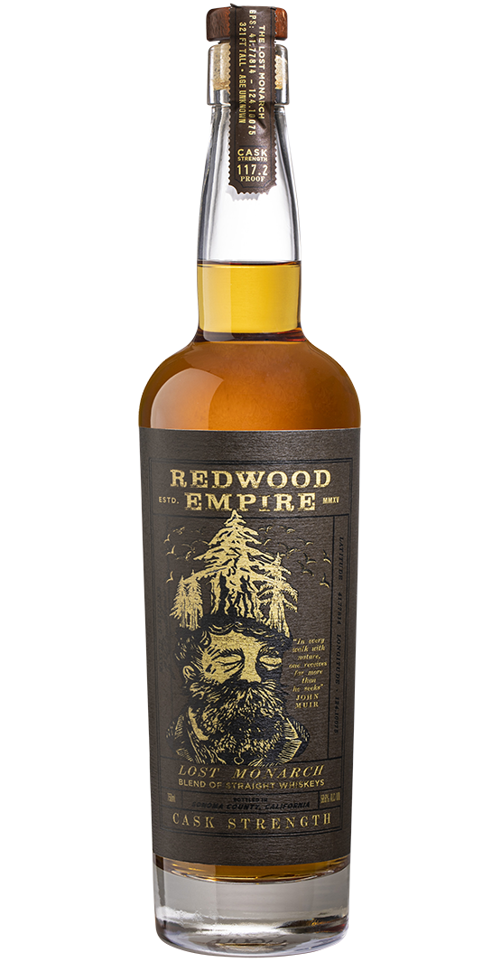 Redwood Empire Whiskey Lost Monarch Cask Strength Sonoma County 750ml bottle, aged whiskey with vanilla and dark chocolate flavors